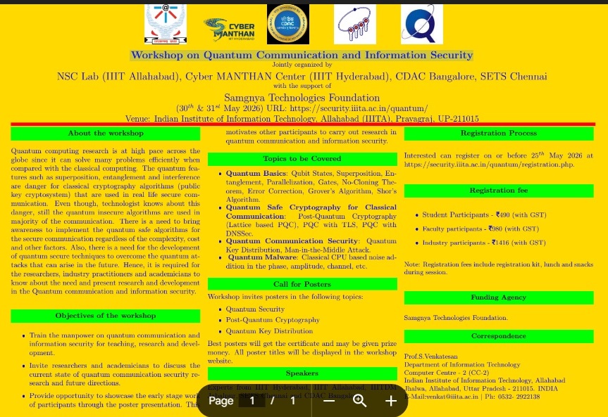 Workshop on Quantum Communication and Information Security