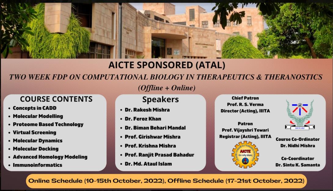 एआईसीटीई प्रायोजित (अटल) थेराप्यूटिक्स और थेरानोस्टिक्स में कम्प्यूटेशनल बायोलॉजी पर दो सप्ताह का एफडीपी