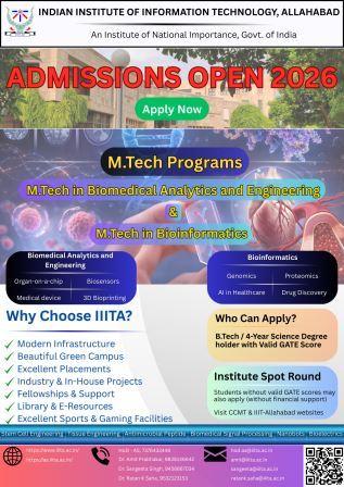 Admissions Open 2026: M.Tech in Biomedical Analytics and Engineering & M.Tech in Bioinformatics @ IIIT Allahabad