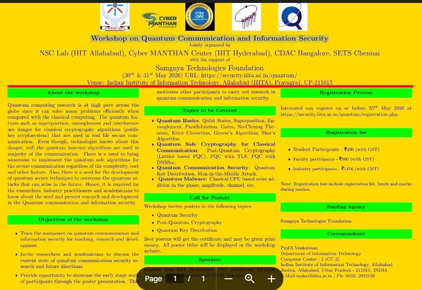 Workshop on Quantum Communication and Information Security